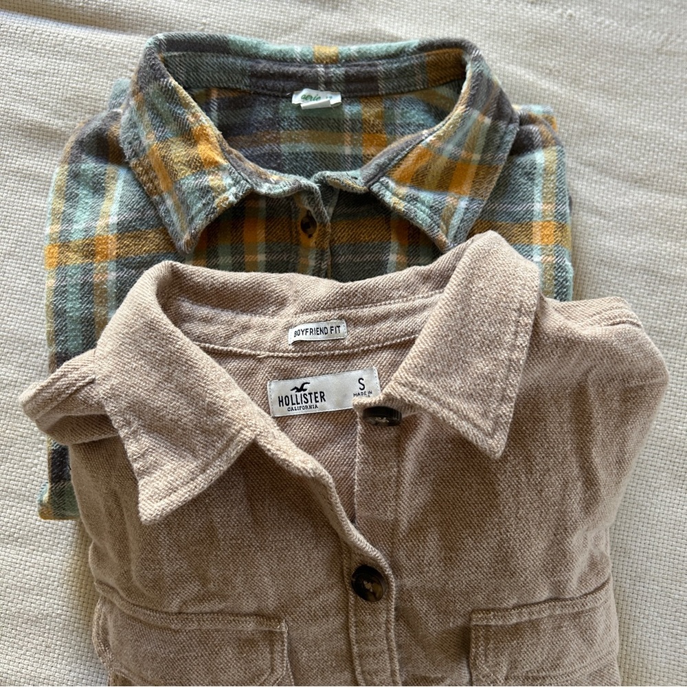 2-for-1 Bundle: Hollister & Aerie Plaid and Beige Shackets